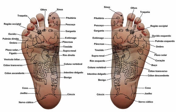Imagen de pies con los puntos sensibles en reflexología