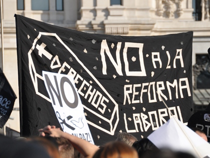 Foto de pancarta con el lema No a la reforma laboral